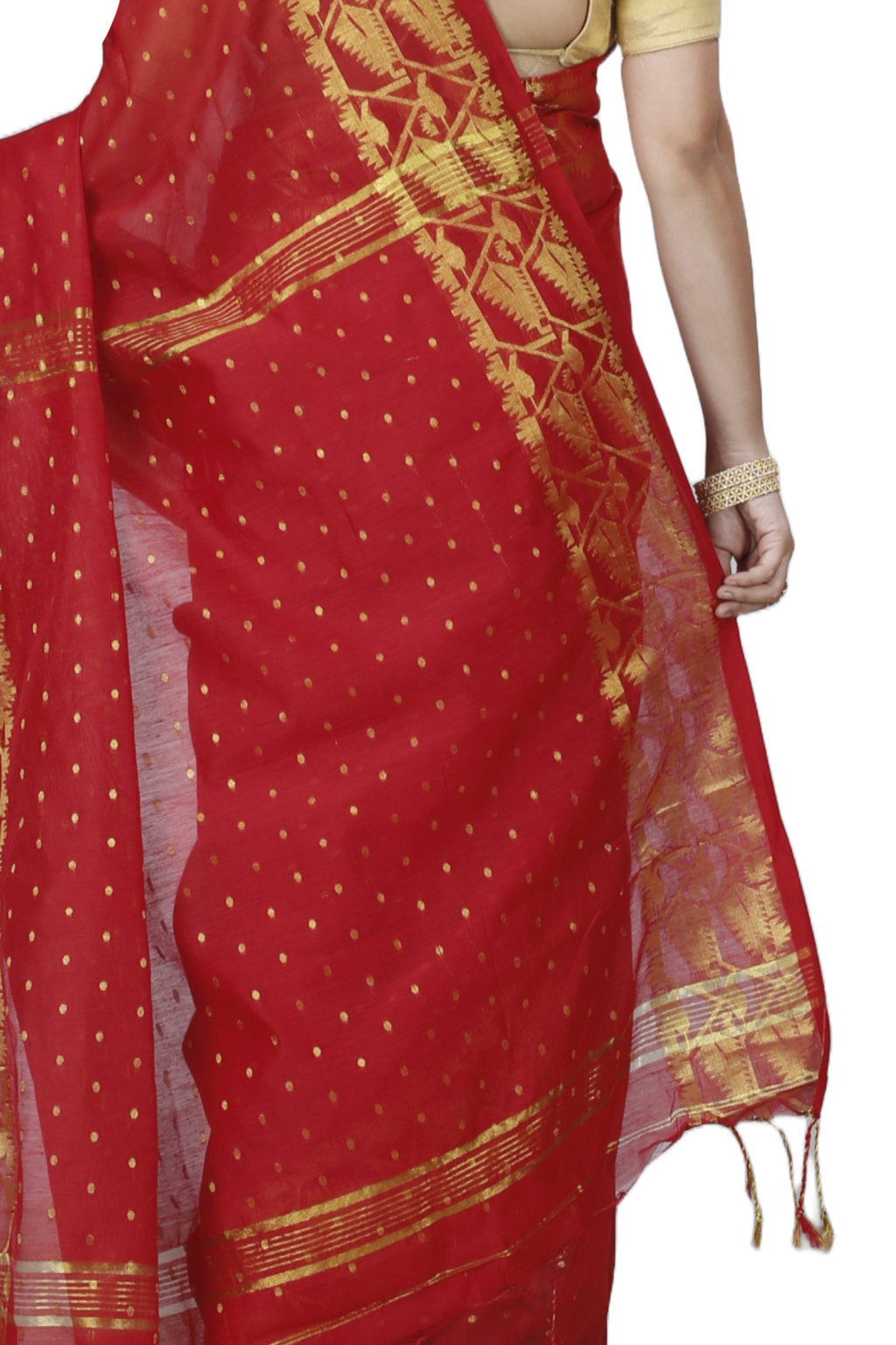 Red Blended Cotton Temo Hand Loom Saree (1267)